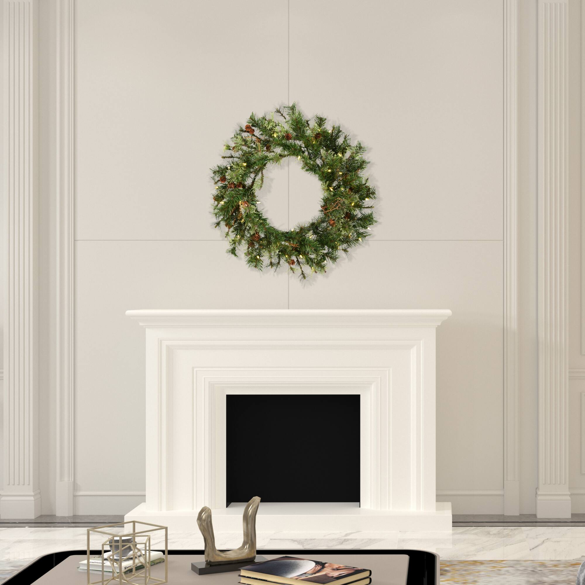 30" Warm White Dura-Lit® LED Mixed Country Pine Wreath